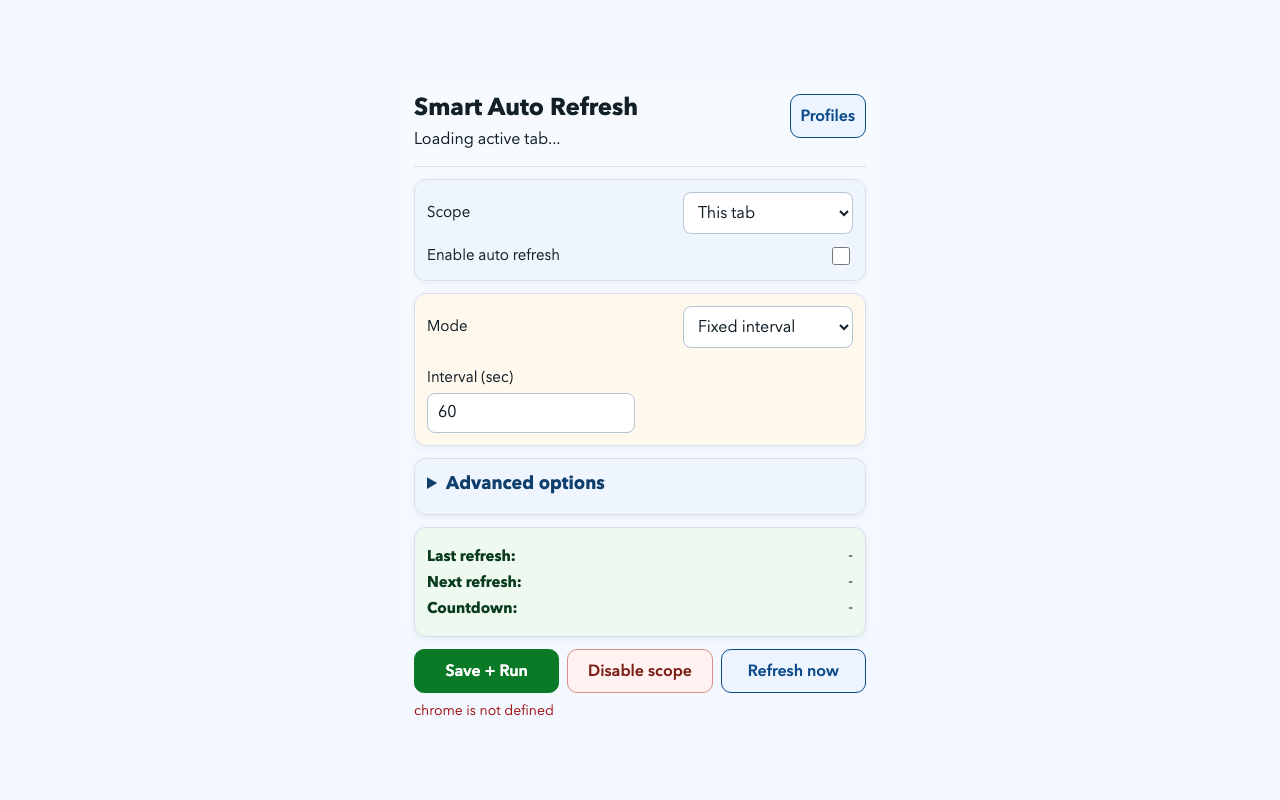 Real Smart Auto Refresh popup UI screenshot